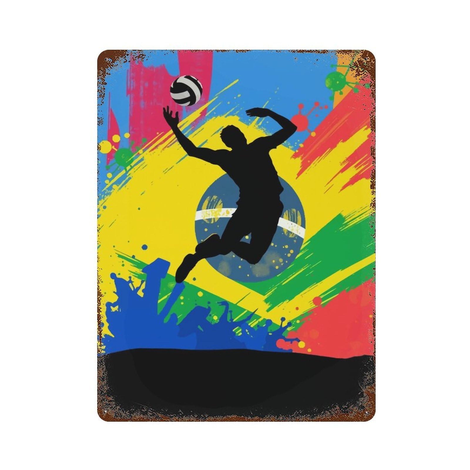 Volleyball Player Silhouette Decorative Tin Sign 15.7"x11.8", for Bistro, Counter And Cafe Decor, Classic Wall Plaque