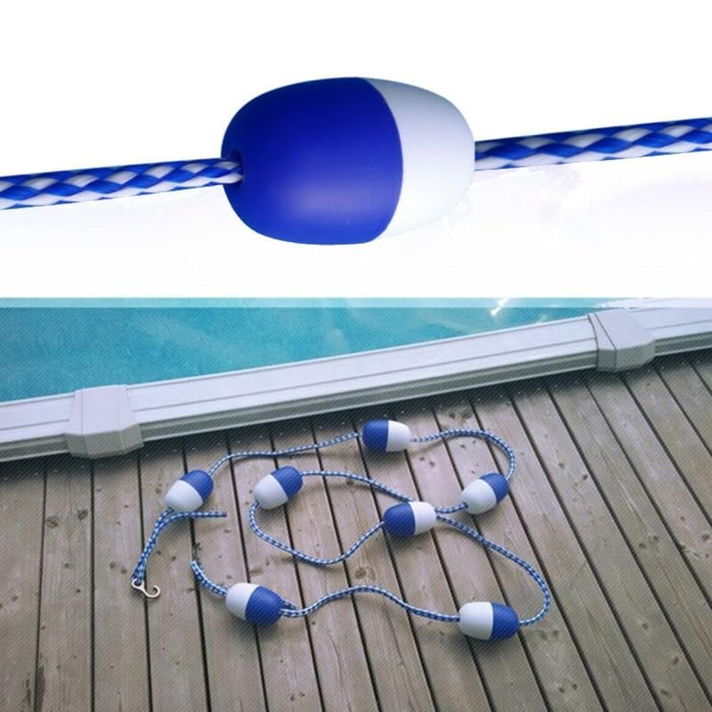 Kit de ligne de flotteur de sécurité pour piscine de 5 m avec 11 bouées, corde de séparation bleue pour la séparation de voie, cordon en nylon avec crochets en acier inoxydable, accessoires de piscine