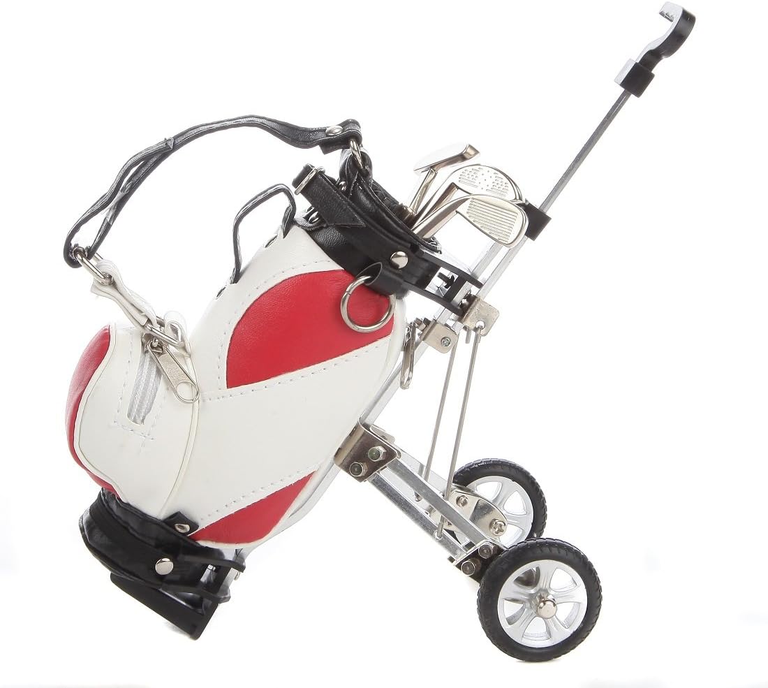 Lily's Home Novelty Golf Club Ballpoint Pens In Mini Golf Caddy Bag, Excellent Office Desk Pen Holder or Unique Gift for Golf Lover, Red Bag, Assorted Color Pens (4-Piece Set)