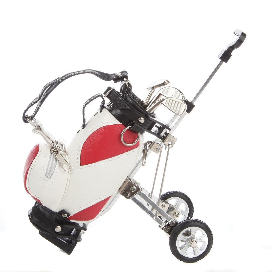 Lily's Home Novelty Golf Club Ballpoint Pens In Mini Golf Caddy Bag, Excellent Office Desk Pen Holder or Unique Gift for Golf Lover, Red Bag, Assorted Color Pens (4-Piece Set)