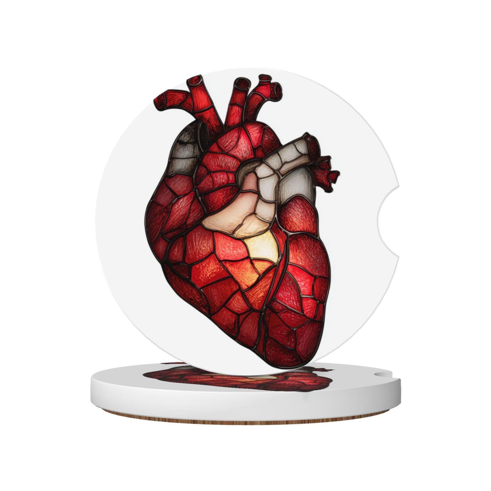 Stained Glass Anatomical Red Heart Ceramic Coasters,2pcs