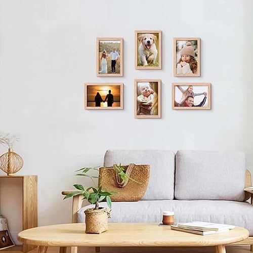 Miniatura 7 de ATOBART Marco de fotos de madera de roble de 4 x 6 pulgadas, con vidrio de plexiglás para pared vertical u horizontal, para fotos, pinturas,
