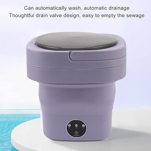 Miniatura 5 de Lavadora plegable, enchufe estadounidense de plástico, 100-240V, ahorro de espacio, portátil, plegable, para viajes, ropa interior (morado)