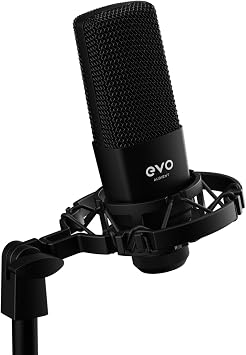 Audient EVO Start Recording Bundle (EVO 4 sound card, SR1 wide aperture condenser microphone, SR2000 indoor studio headphones, microphone shock mount and XLR connection cable), Black
