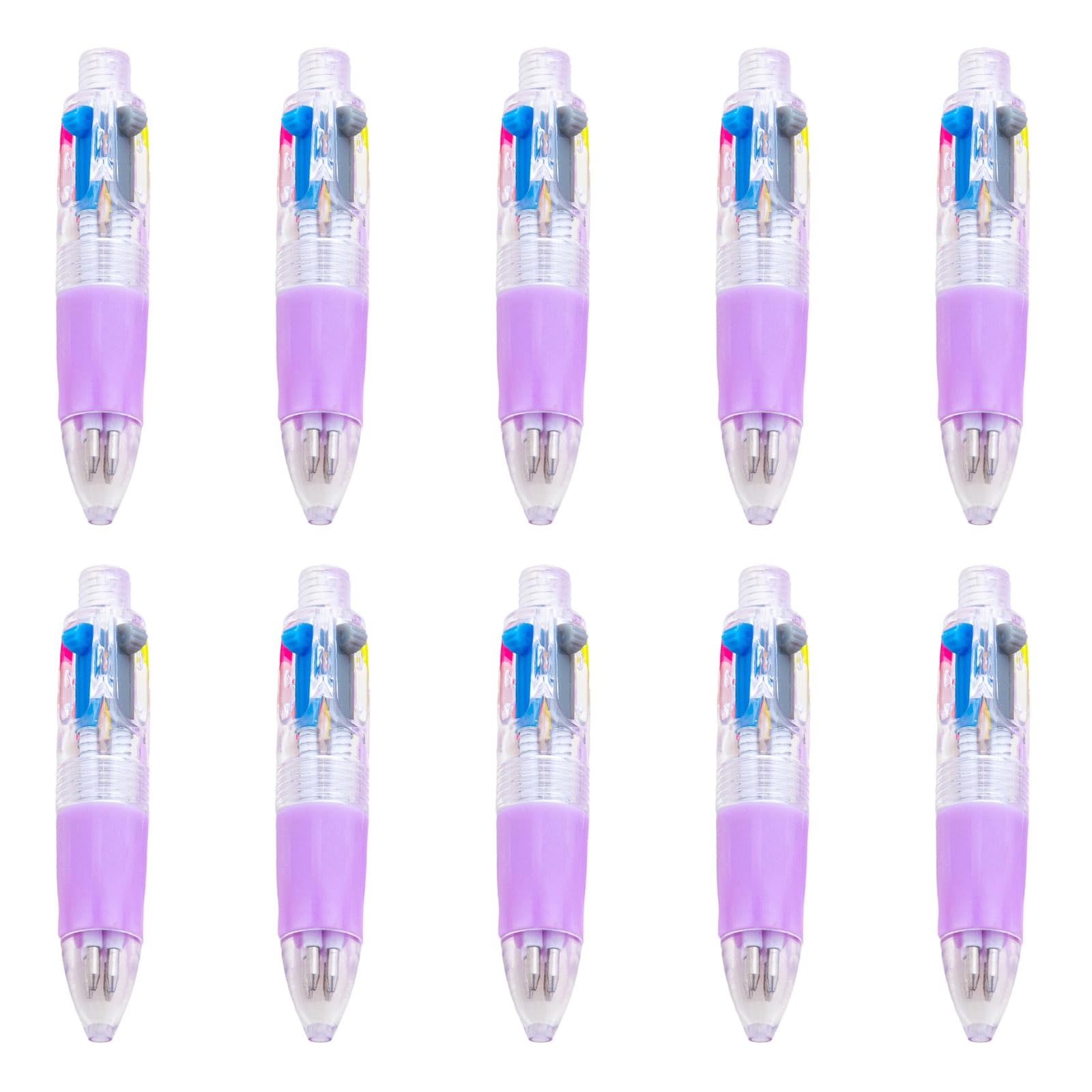 Buxuaaaa Candy Purple 10Pcs Retractable 4-Color Ballpoint Pen, Compact Multicolor 1.0Mm Pens For Students School Small Ballpoint Pen