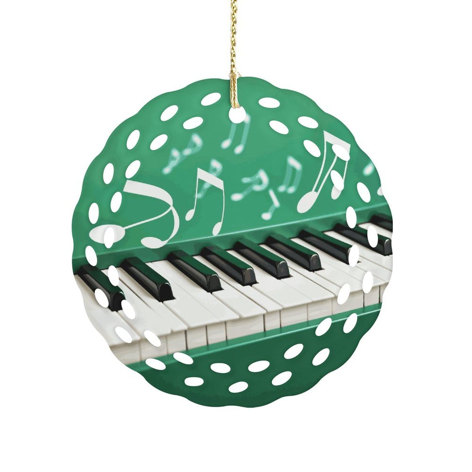 Fekiloot Women's Style Green And White Piano Keys Ceramic Ornaments 3 Inch Round,Holiday Keepsake For ,Girls,Pet Owners,Hanging Ornament Gifts Idea For Home