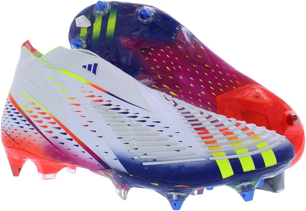 adidas Predator Edge SG Unisex Shoes Size 13.5, Color: Cloud White/Solar Yellow/Power Blue - Image 4