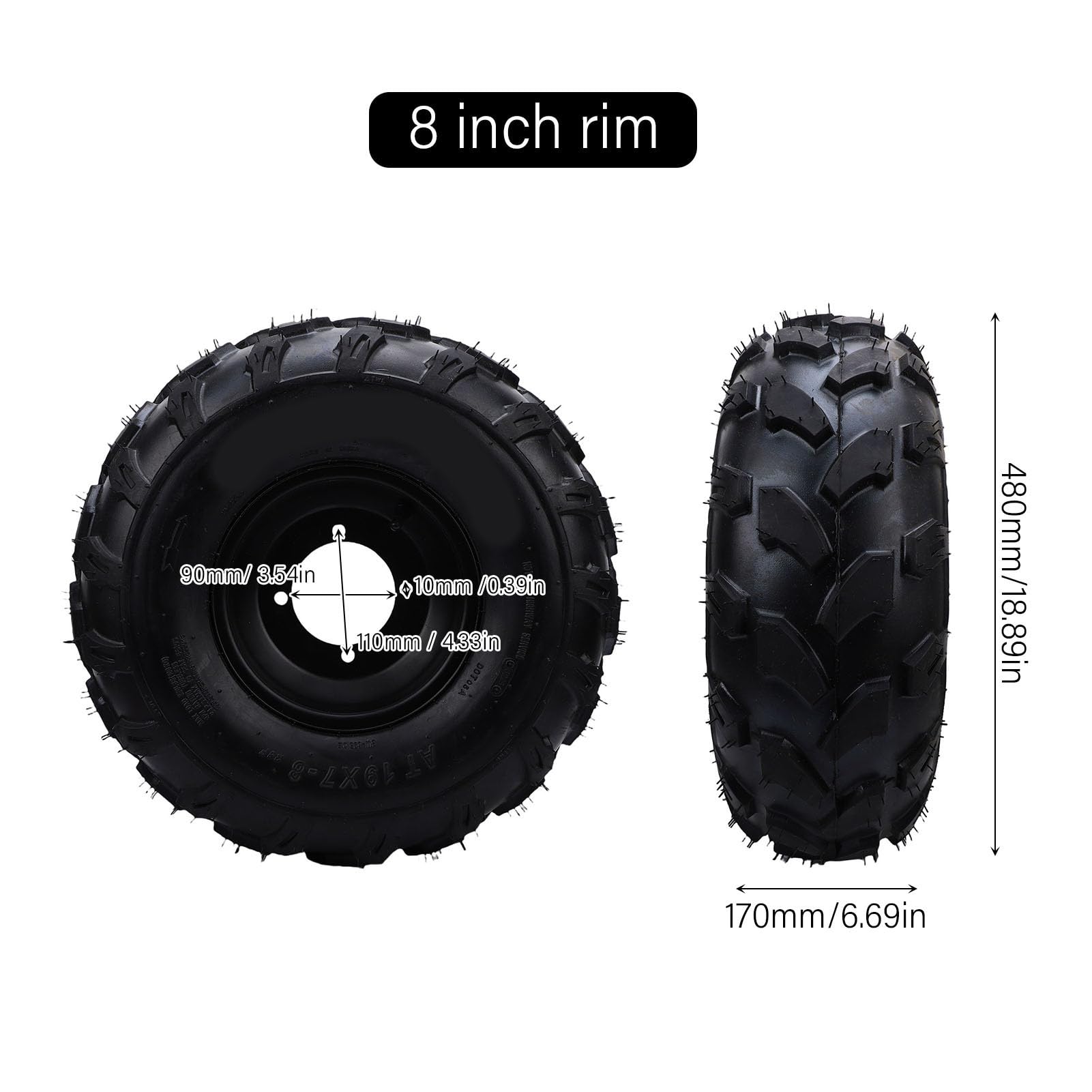 Acouto 19x7 8 Felgen-Reifenbaugruppe, Schlauchlose 6-lagige ATV UTV Go-Kart-Reifen mit 4-Schrauben-Befestigung, für 125 Ml 250 Ml ATV UTV Quad Go Kart