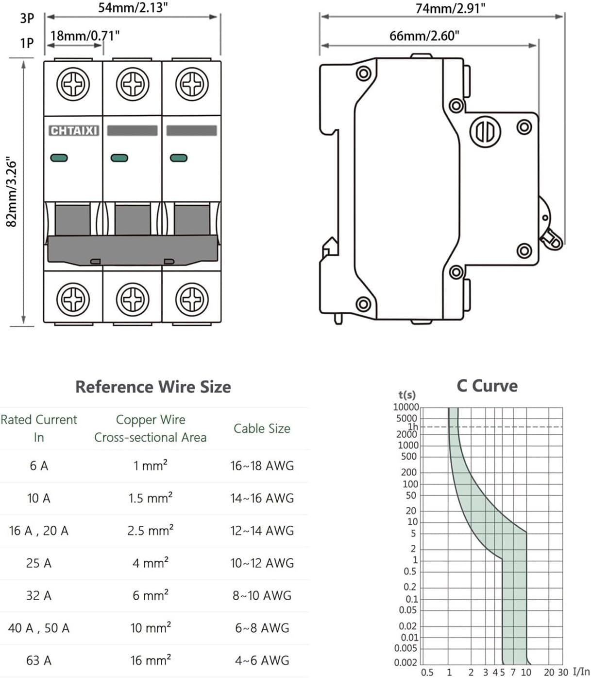 3P DIN Rail Mount Circuit Breaker, 63 Amp 240V AC Miniature Circuit Breaker Thermal Magnetic Trip AC Disconnect Switch MCB C63(240V,47N63-3PC_40 AMP)