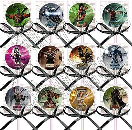 Mortal Kombat Party Favors Supplies Decorations Video Game Lollipops Suckers with Black Ribbon Bows Favors -12 pcs