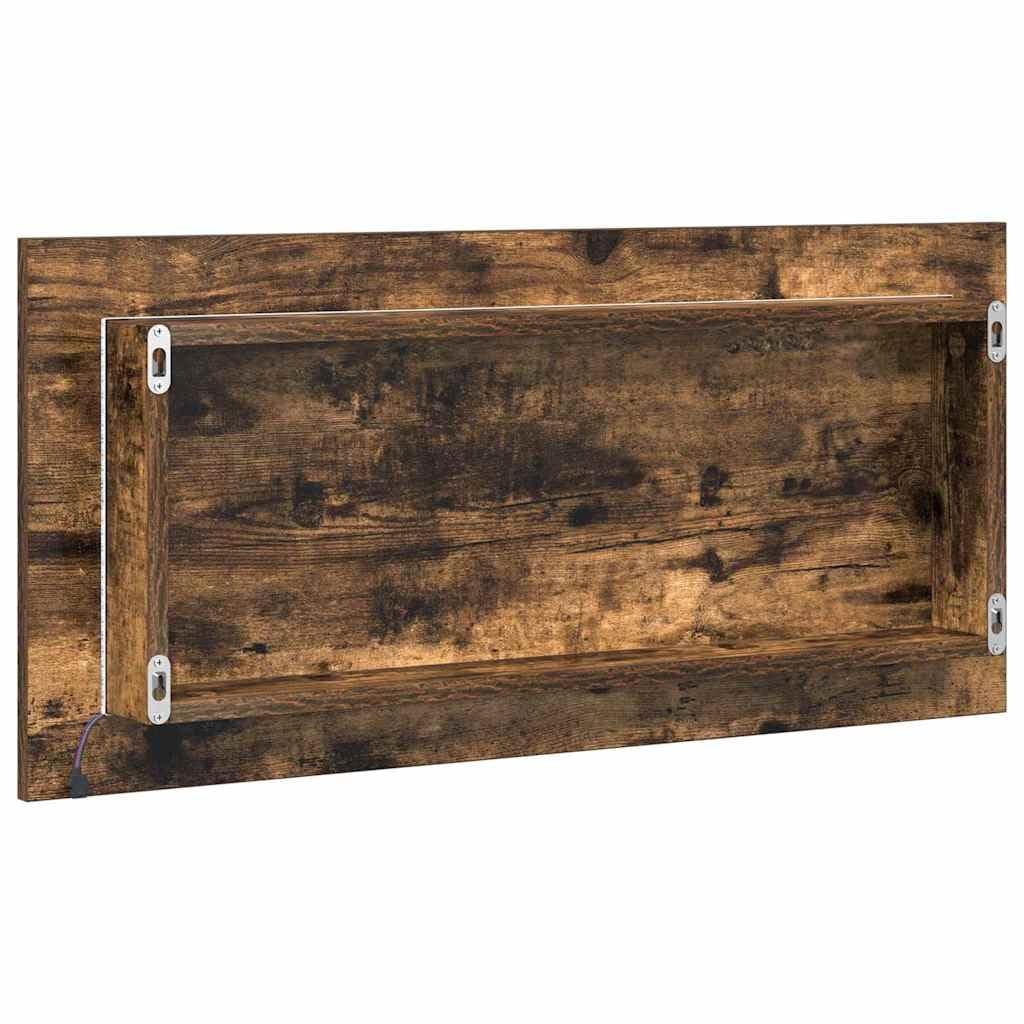 Specchio da parete marrone 80 x 37 cm in vetro e legno ingegnerizzato con illuminazione a LED per bagno ospiti WC, design moderno, salvaspazio, durevole, versatile