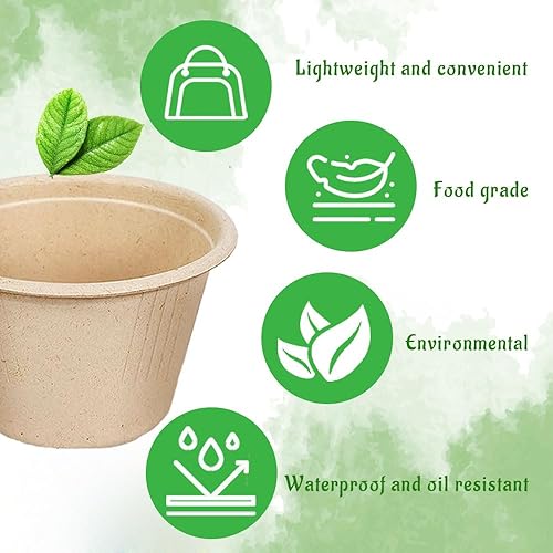 Miniatura 4 de FUYCIEUM 150 tazas de soufflé de fibra de bagazo con tapas, tazas de muestra biodegradables de 4 onzas, tazas de porciones compostables para
