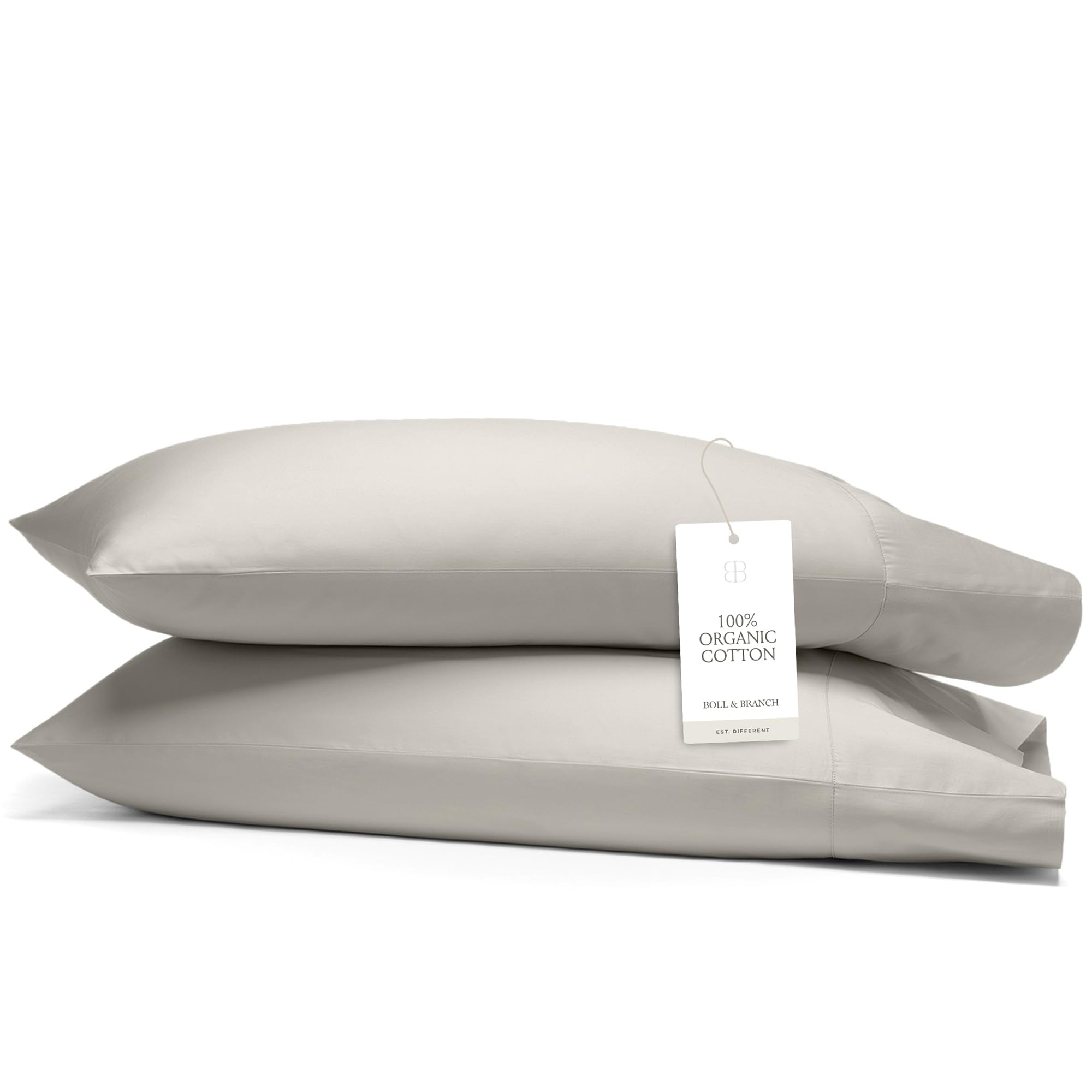 Boll & Branch Percale Hemmed Pillowcase Set - Cooling and Breathable for Hot Sleepers - King, Pewter - Luxury 100% Organic Cotton - Crisp and Smooth -