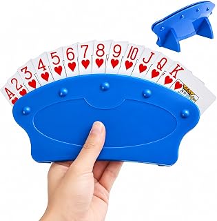 Playing Card Holder for Adults & Seniors, Hands-Free Plastic Rack Stand, Card Caddy Organizer for Canasta, Poker, Bridge, Tabletop Games, Easy-Grip Deck Support, Family Game Night Party Accessory