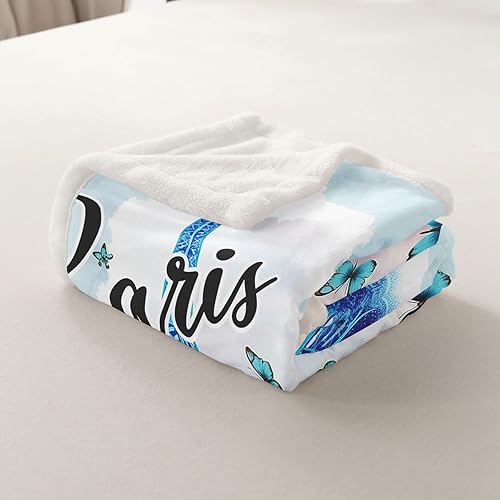 Miniatura 5 de Manfei Manta de París con diseño de torre Eiffel y mariposa para sofá, manta de cama de mármol abstracto para niños y niñas, decoración de
