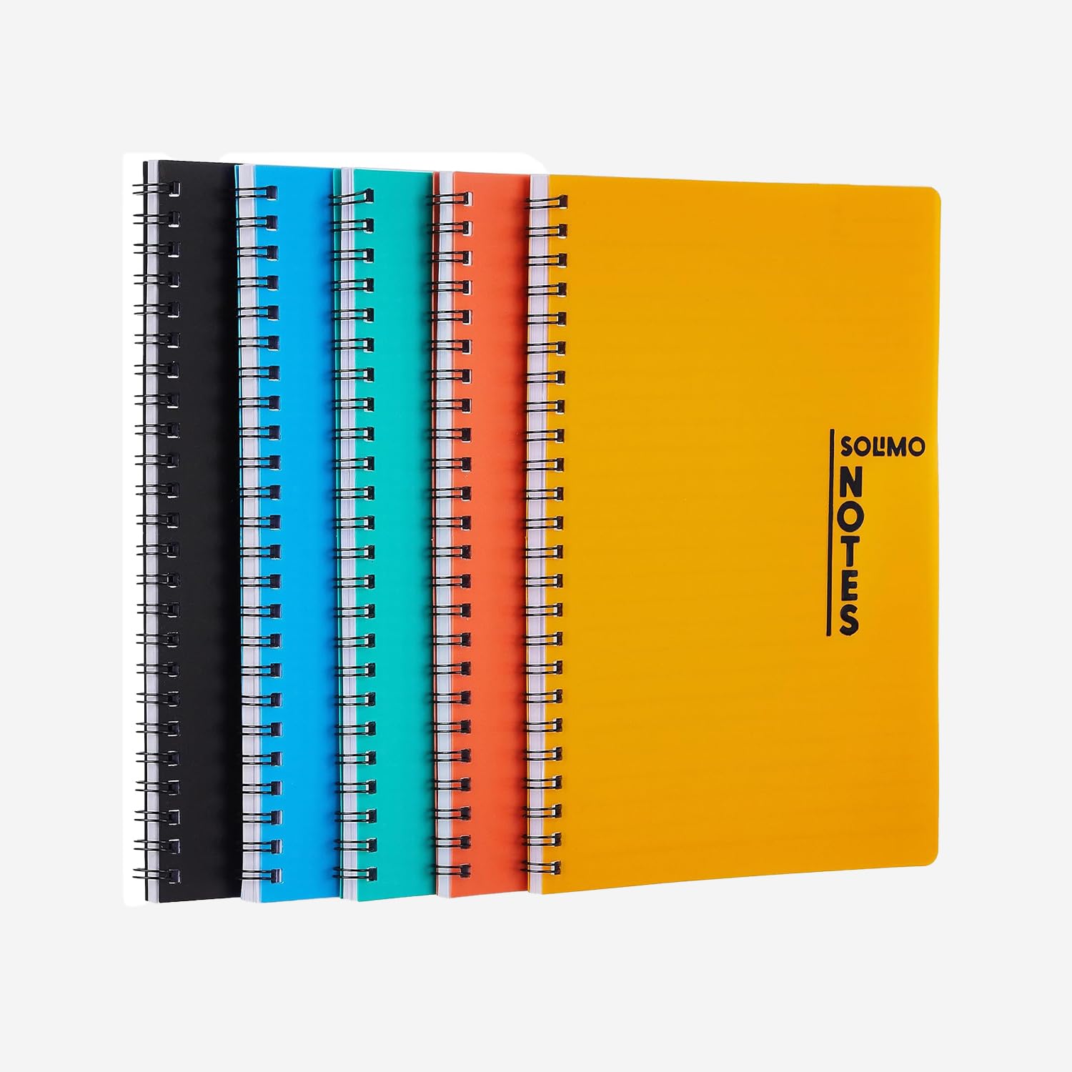 Amazon Brand - Solimo Notebooks, Spiral-Bound, Lightweight, Vibrant Colours (A5, 100 Pages, 70 GSM, Set of 5)