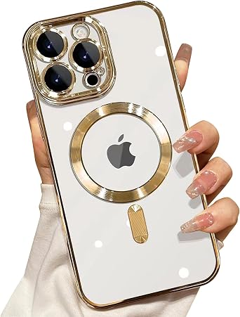 Misscase Compatible with iPhone 12 Pro Max Case MagSafe with Camera Lens Protector,Full Protection Clear Magnetic Case Compatible with MagSafe Anti-Scratch Case Cover for iPhone 12 Pro Max Gold