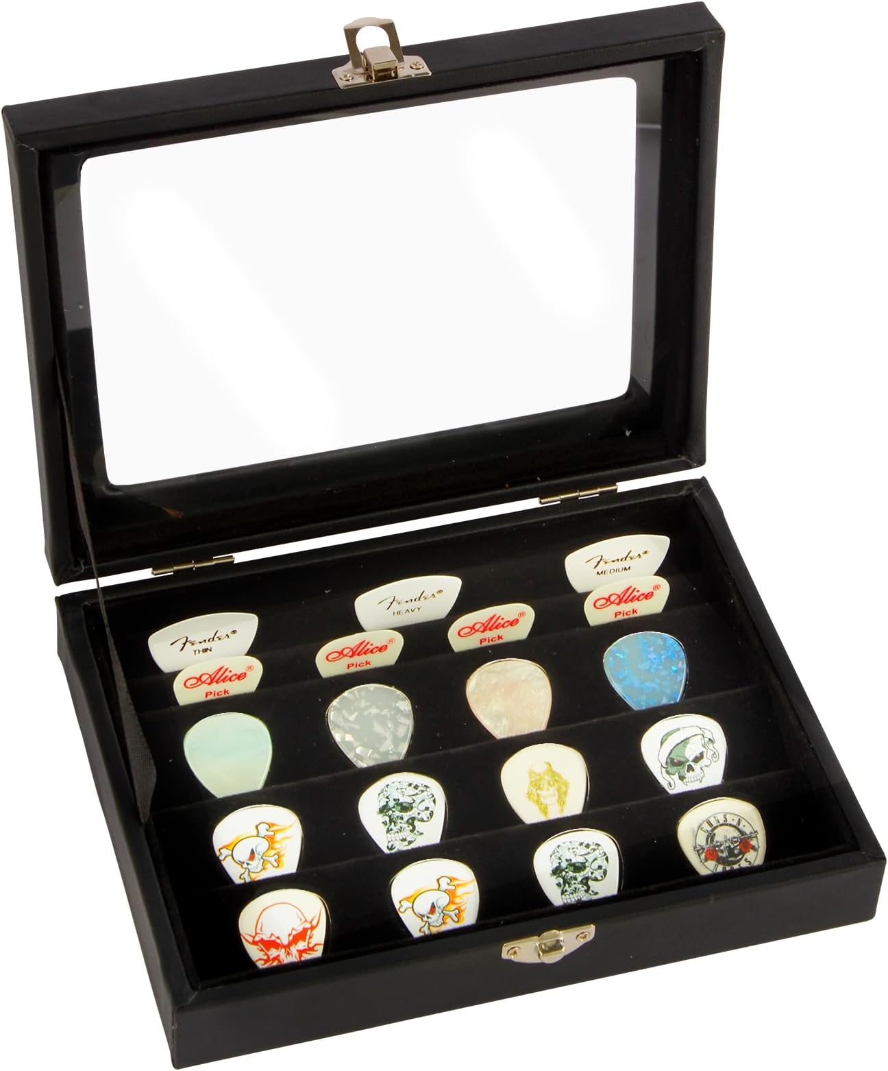 Guitar Pick Display Case with 12 Plectrum Inlay Slots Two Insert Rows Holding Up to 50 Picks Premium Guitar Pick Holder for Guitar Players Stylish Storage and Display