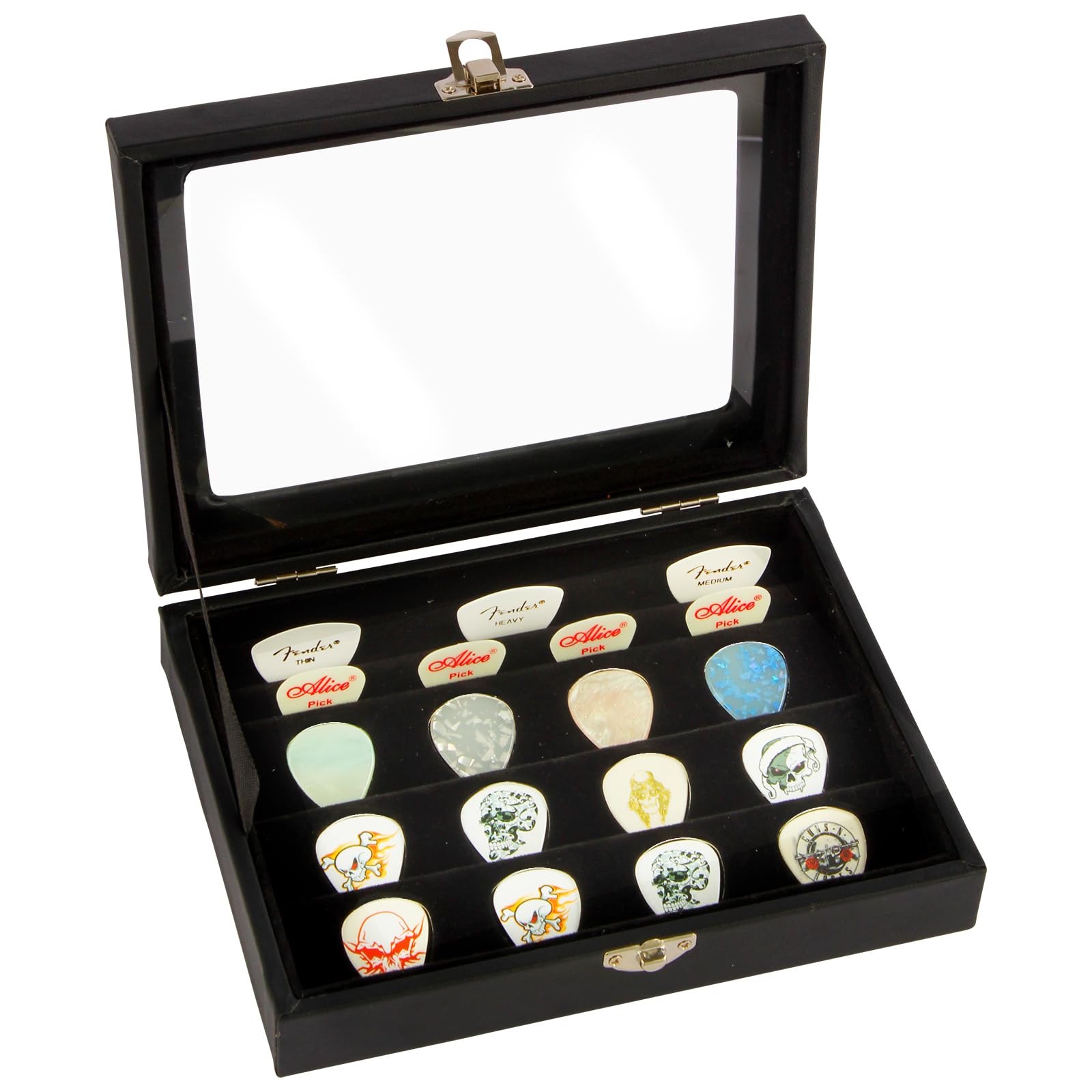 Guitar Pick Display Case with 12 Plectrum Inlay Slots Two Insert Rows Holding Up to 50 Picks Premium Guitar Pick Holder for Guitar Players Stylish Storage and Display