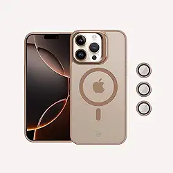 Gshield Capa Case Capinha Titanium Desert com Protetores de Lente e Alça Suporte Elevada na Câmera, Compatível com MagSafe para (Bege, iPhone 16 Pro)