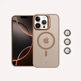 Gshield Capa Case Capinha Titanium Desert com Protetores de Lente e Alça Suporte Elevada na Câmera, Compatível com MagSafe para (Bege, iPhone 16 Pro)