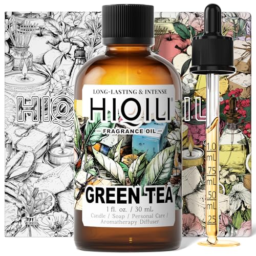 Image of HIQILI Green Tea Fragrance Oil, Refreshing Scents for Laundry - 1 Fl Oz | Long-Lasing Aroma for Wool Dryer Balls, Candle & Soap Making, Home Diffusers, Pet Safe, Graduated Dropper Included