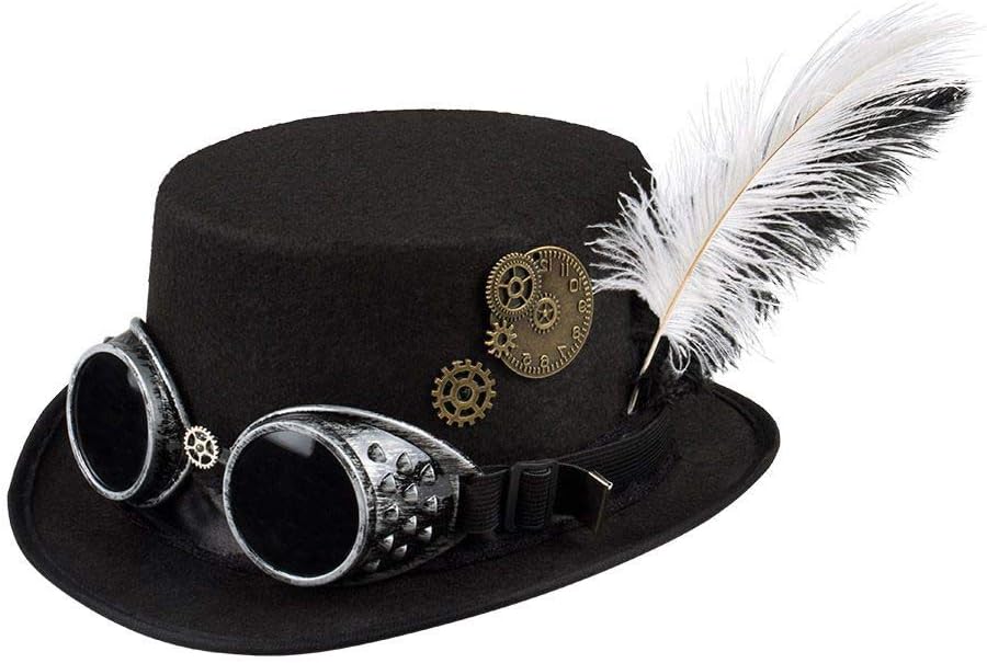 54502 - Spacepunk Hat with Glasses and Gears, for Women, Black, Accessory, Headpiece, Steampunk, 80s, Theme Party, Carnival