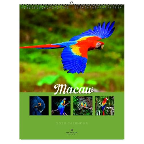 January 2027 - December 2027 Macaw Wall Calendar 11x14.25 Monthly Wildlife Photography 12 Month Animal Calendar Stunning Nature Images Gift for Animal Lovers, Kids Adults