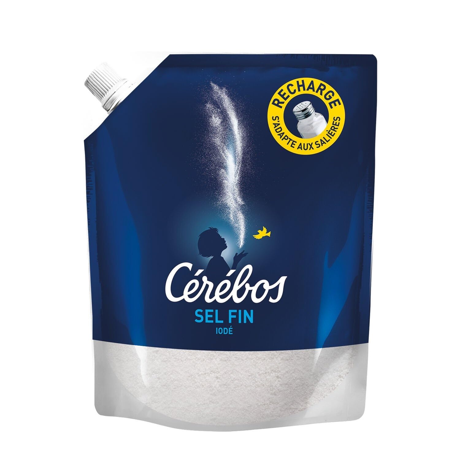 CEREBOS – Sel fin iodé pour un assaisonnement parfait, recharge pratique de 500 g - Le Lot De 4
