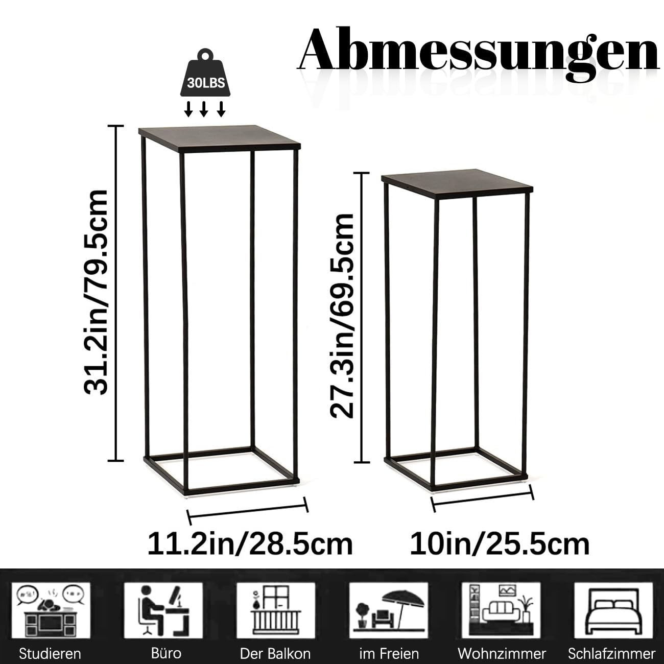 2er Set Blumenständer Metall Schwarz, Pflanzenständer 70cm / 80cm