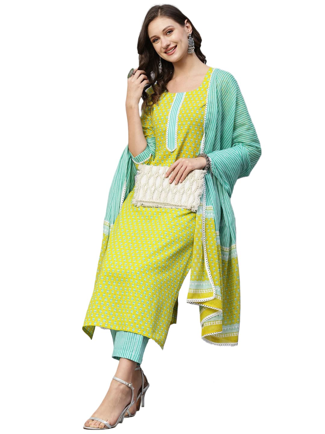 anni designer Women's Cotton Blend Straight Printed Kurta Set With Dupatta (Inam Green)-picture-25