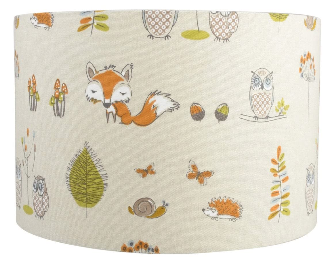Furniture Checklist Multi Autumn Woodland Animals Fryett's Fox, Owl, Hedgehog Acorns Lampshade/Ceiling/Floorlamp/Table Lamp Shade 100% Cotton Kids Bedroom (10''(25Cm) Table Lamp)