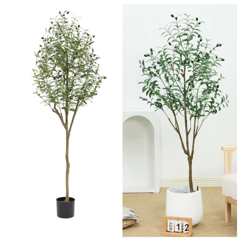 1,8 m künstlicher Olivenbaum mit naturgetreuen Olivenblättern, künstlicher Olivenbaum im Topf, Olivenbaum aus Seide für die Dekoration von Wohnzimmer,Schlafzimmer und Büro
