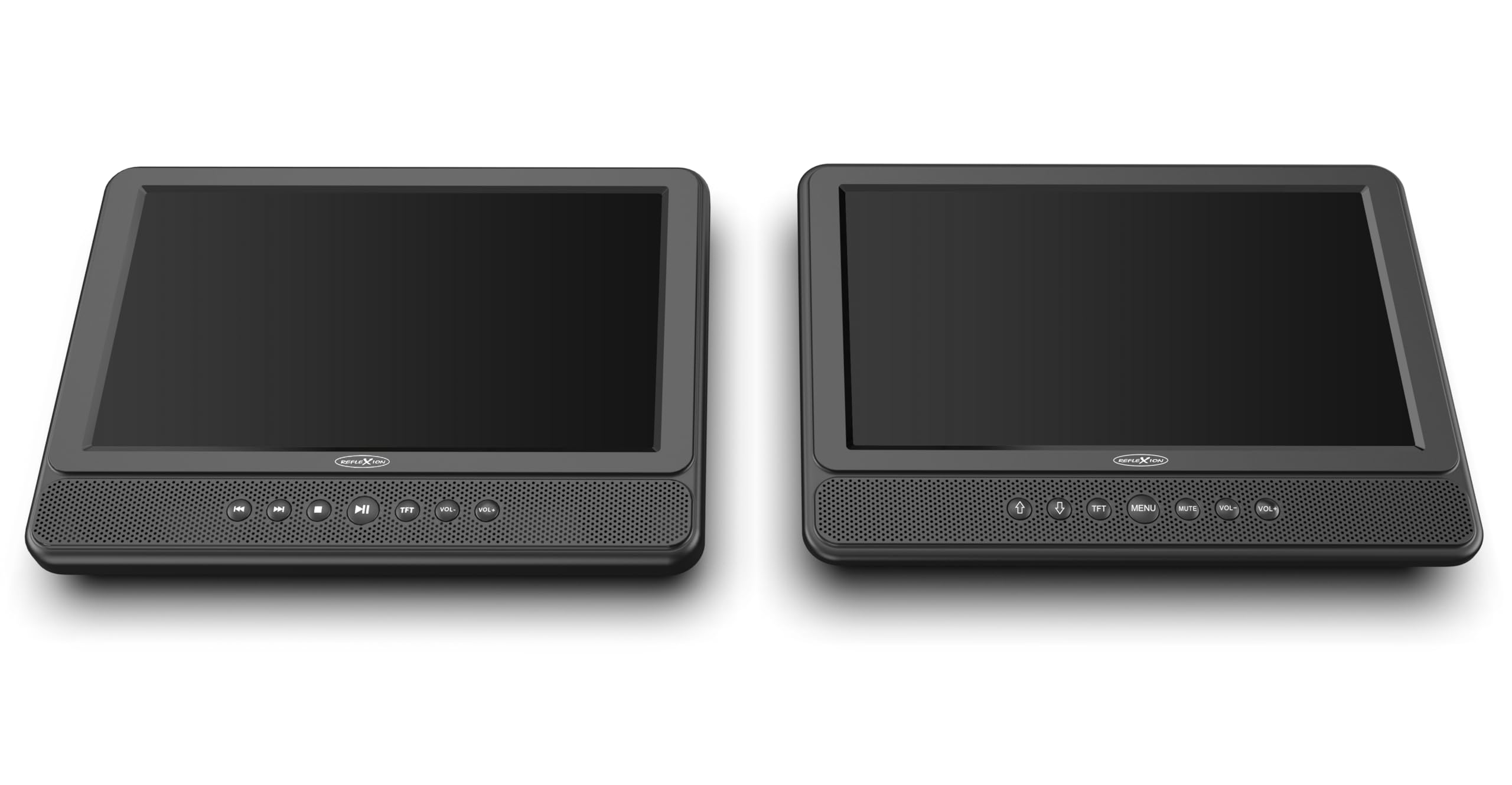 Reflexion DVD1052N Twin Monitor, tragbarer DVD Player für das Auto, 10.1 (25,6 cm) Zoll LCD-Bildschirm, Stereolautsprecher, Elektronisches Antischocksystem, Akku, USB, 12V Auto-Adapter, 230V Netzteil