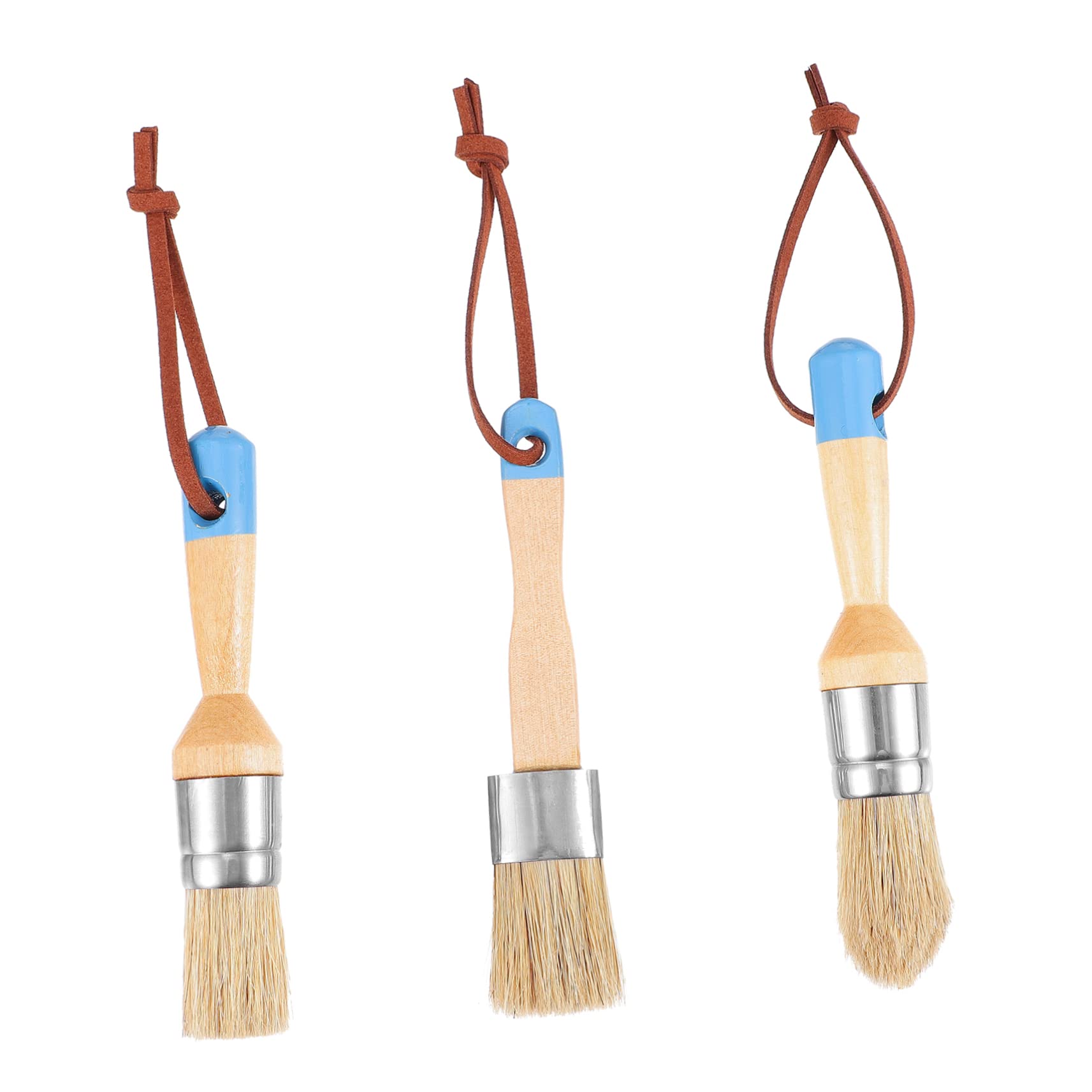 HOMSFOU Set 3 Pennelli Rotondi Manico in Legno per Vernice e Cera, Setole Naturali di Cinghiale per Pittura Artistica e Decorazioni Casa, Strumenti Cinghie in Pelle per Artisti e Hobbisti