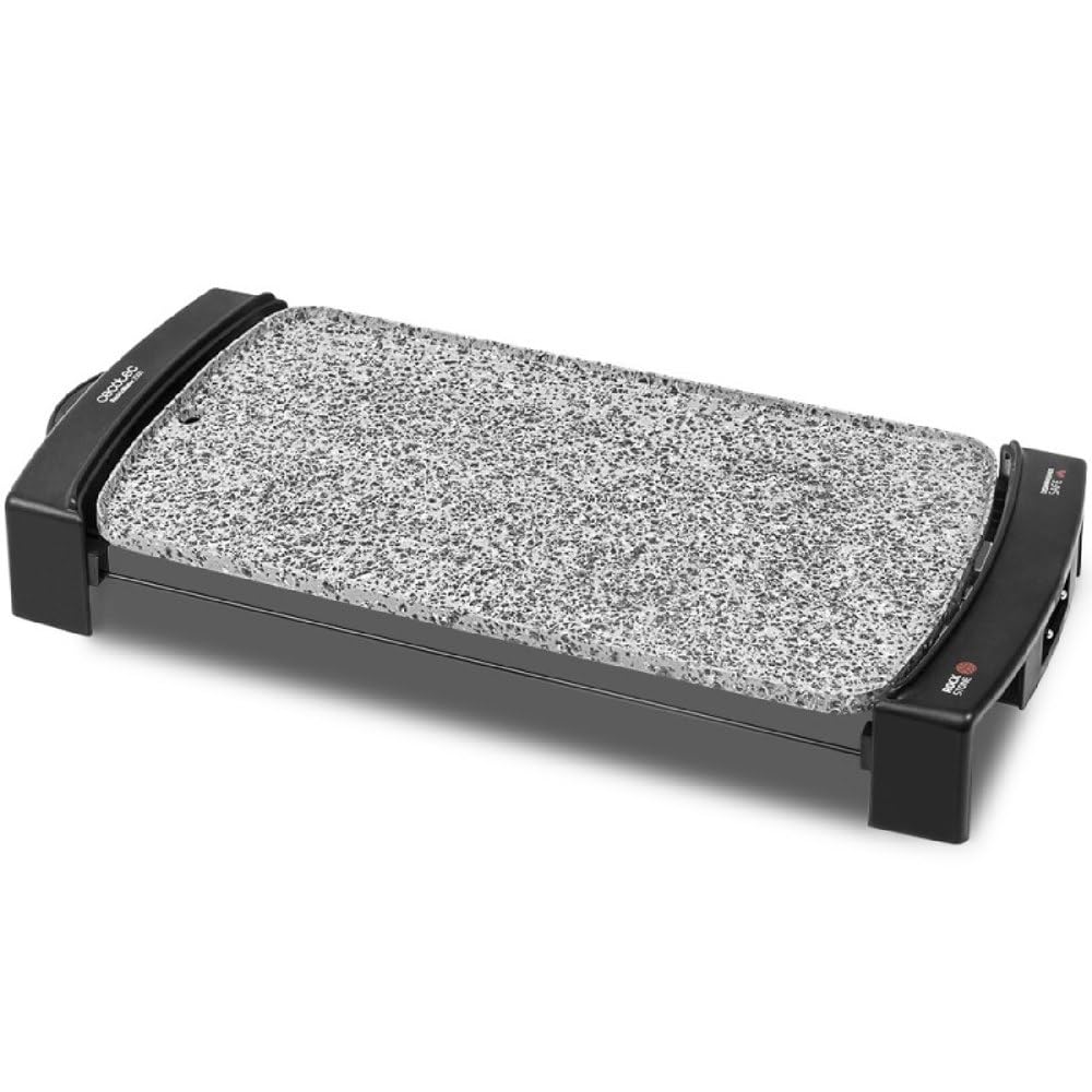Cecotec Elektrische Grillplatte Rock&Water 2000 RockStone Steinverkleidung, 2150 W, 40 x 20 cm, spülmaschinenfest, Grau Schwarz