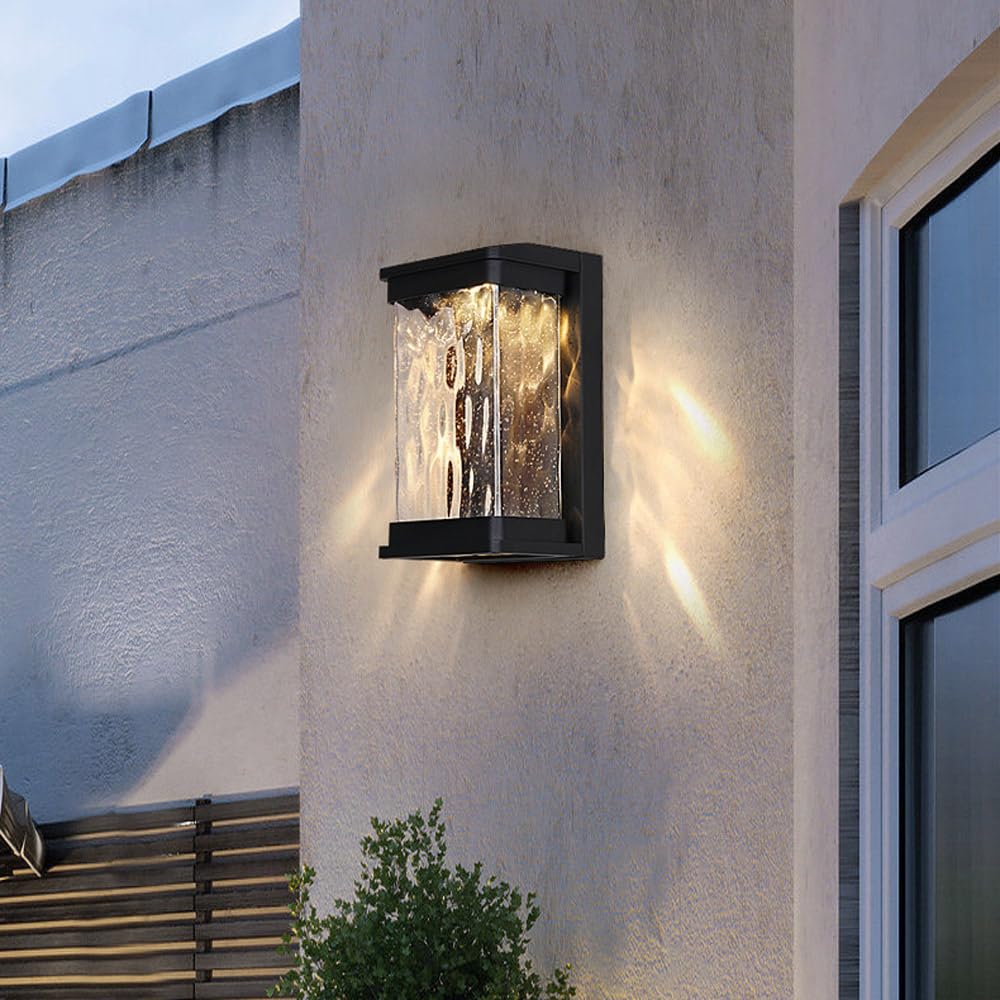 Appliques murales intérieures extérieures, Appliques extérieures étanches Applique Murale LED avec Abat-Jour en Verre, lumières extérieures murales Noires Modernes 18W 3000K pour Patio Porte