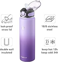 Vista 2 de Enerbone 32 oz Insulated Water Bottle, Stainless Steel Bottle with Carrying Strap, Double-Wall Vacuum Insulation Design, Leakproof Sports Bottle