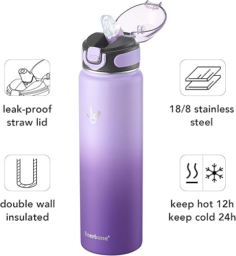 Miniatura 2 de Enerbone 32 oz Insulated Water Bottle, Stainless Steel Bottle with Carrying Strap, Double-Wall Vacuum Insulation Design, Leakproof Sports Bottle