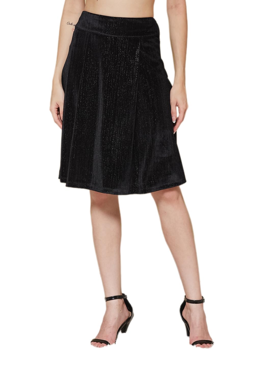 Women's Black Solid Casual High Rise A-Line Skirt-image-24