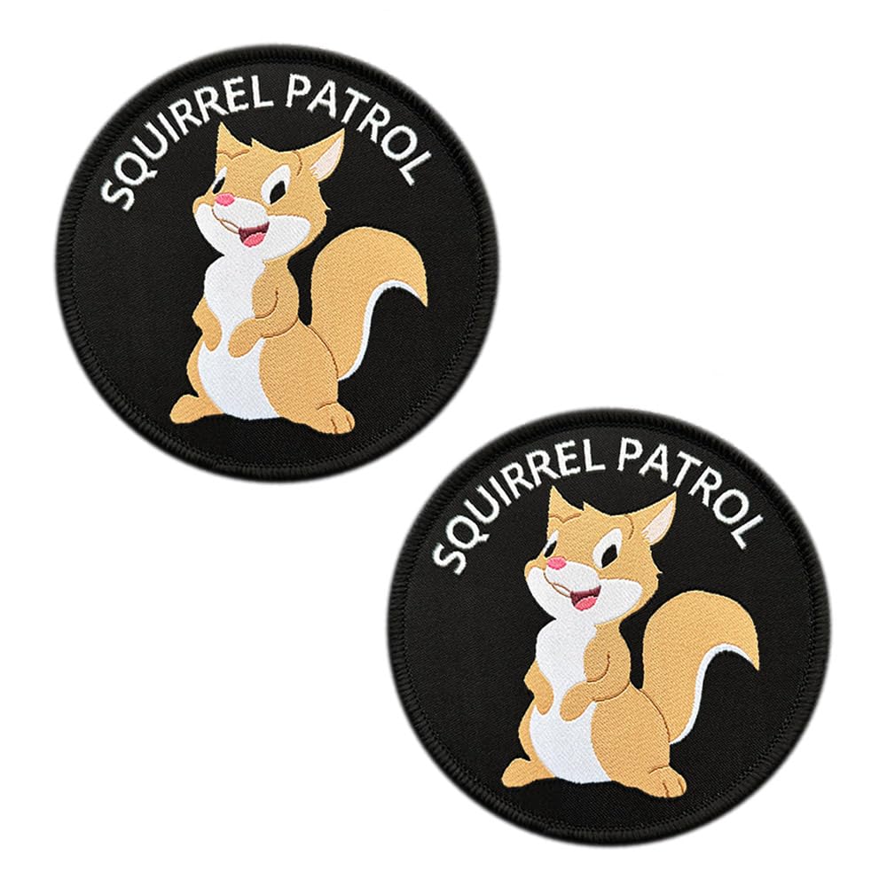 Squirrel Patrol Cartoon Squirrel Patch, 2 Pcs 3.15" Embroidered Meme Cool Trendly Patch, Funny Tactical Morale Hook & Loop Patch for Backpacks, Hats, Bags, Vests, Jackets,Jean,Clothes