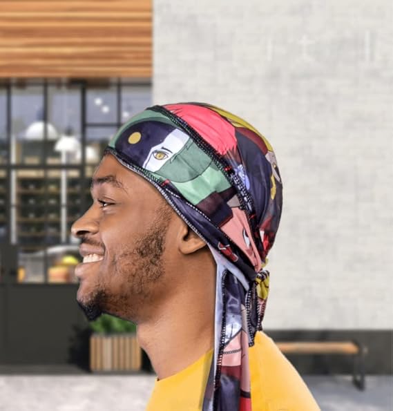 Art Silky Durag with Long Wide Tails - Satin Smooth Silk Fabric Durags for Comfort and Compression