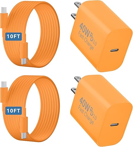 Phone 17 Pro Max Cargador de carga rápida, 40 W USB C cargador de teléfono rápido con cable de carga tipo C de 10 pies de largo para iPhone 17 16 15