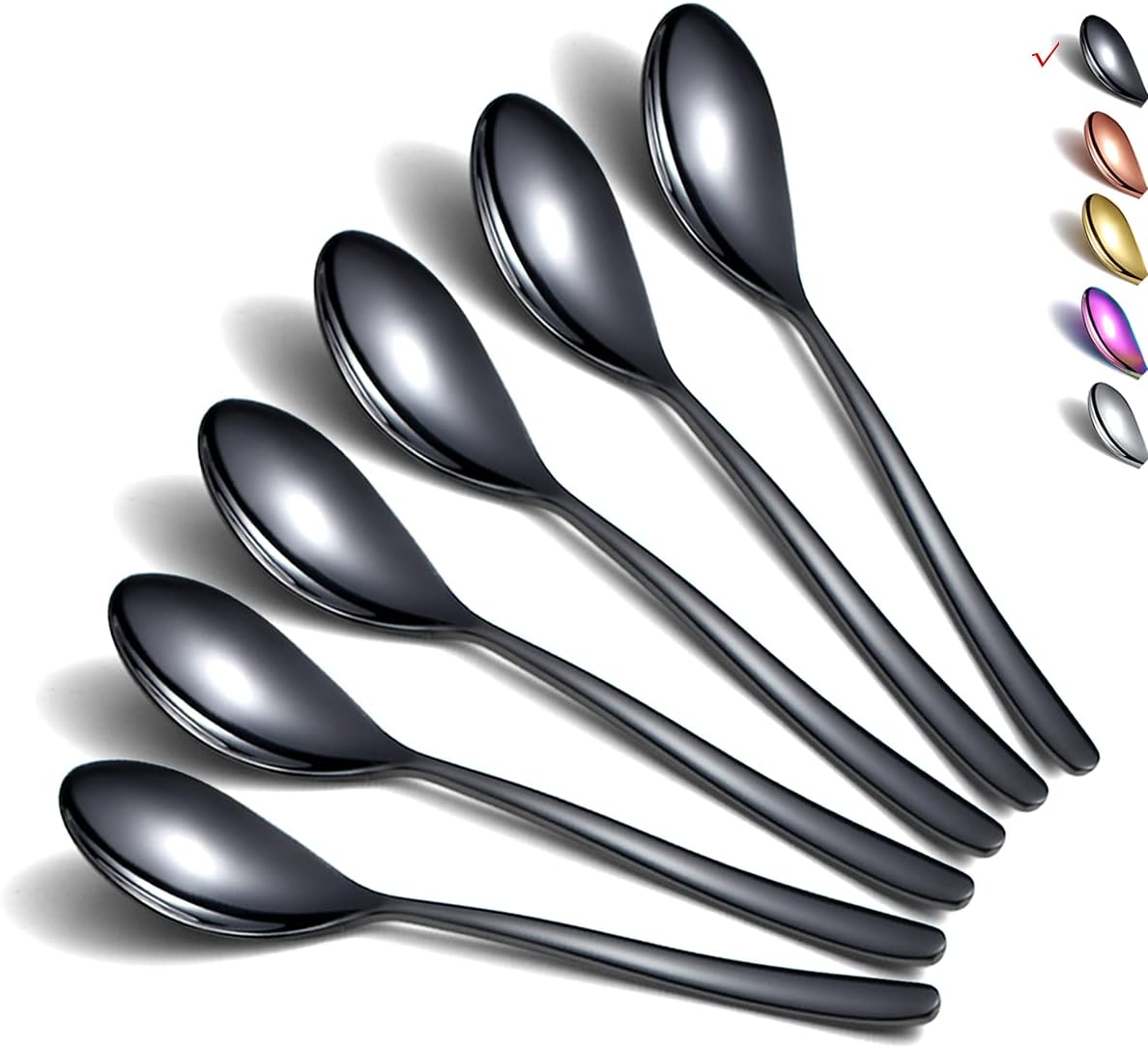 Black Teaspoons, 6 Piece Spoons Silverware, Stainless Steel Small Spoons, Tea Spoons for Home, Kitchen or Restaurant, Dishwasher Safe (6.6 Inches)