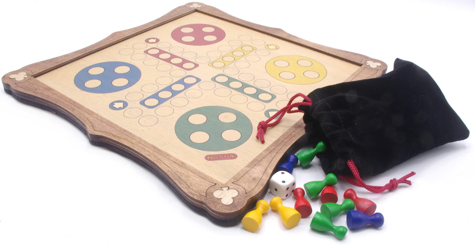 Brimtoy handmade Traditional Ludo Wooden Board Game for 2-4 Players - Family dice game of strategy and luck