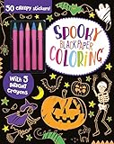 Spooky Black Paper Coloring: 50 Creepy Stickers and 5 Bright Crayons