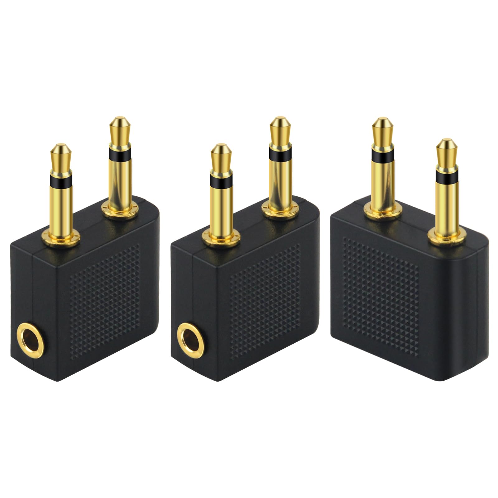 poeland Adapter słuchawek Airline Airplane do słuchawek, AUX, podwójny 3,5 mm męski na 3,5 mm żeński pozłacany (3 sztuki)