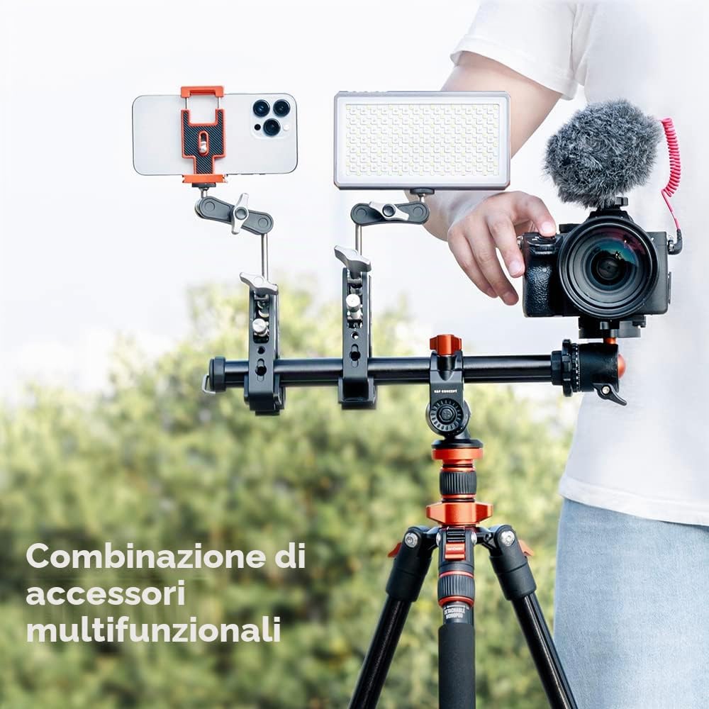 K&F CONCEPT Braccio Estensibile per Treppiede, Colonna Centrale Orizzontale | Lunghezza 30cm, Portata 5kg, Ideale per Riprese Macro, Studio e Uso Esterno, Braccio di Prolunga con Vite da 1/4" e 3/8"