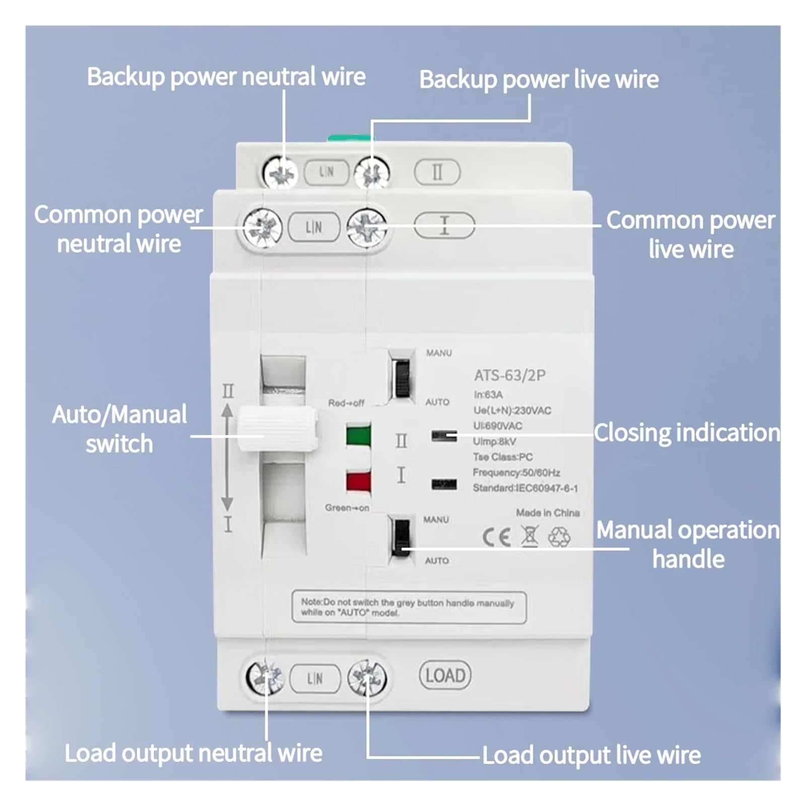 Interruttore di trasferimento automatico a doppia alimentazione PC 110V 220V 25A 40A 63A Interruttore di trasferimento di alimentazione domestica 50/60Hz