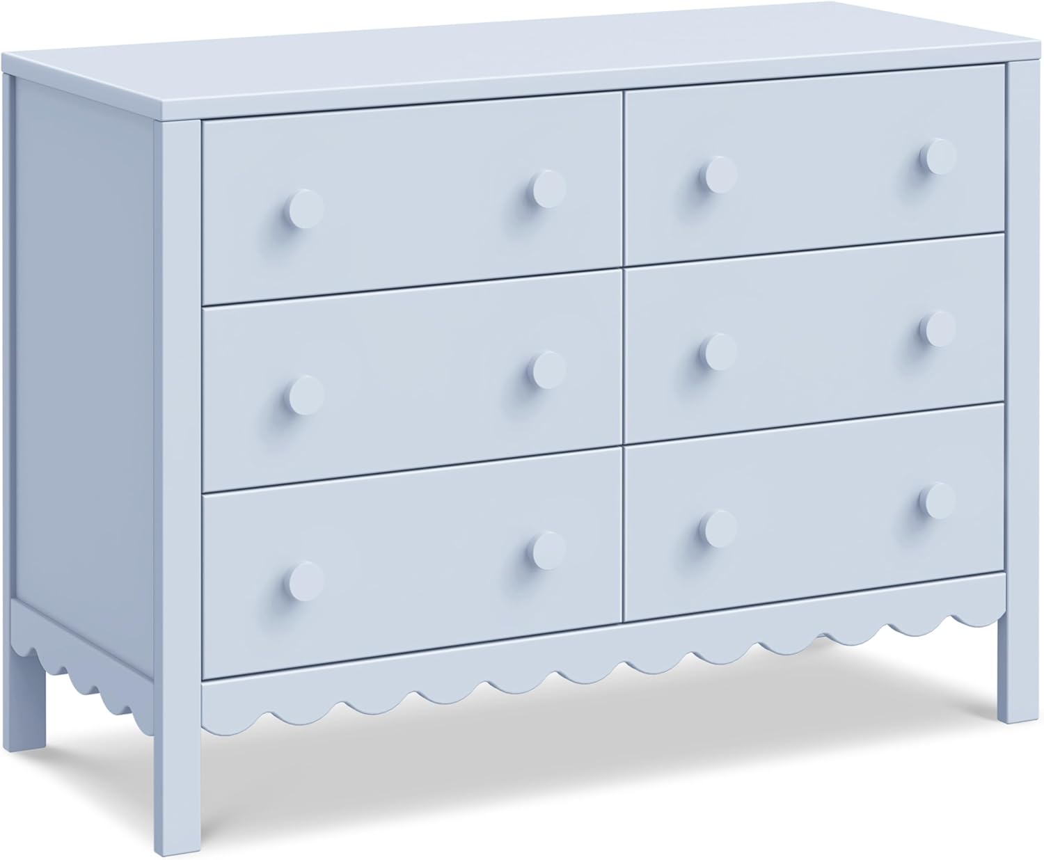 Davinci Sammy Scallop 6-Drawer Dresser for Nursery - GREENGUARD Gold Certified - Wooden Double Chest of Drawers for Kids, Boys & Girls - Baby Dresser for Kids Bedroom & Living Room - Powder Blue